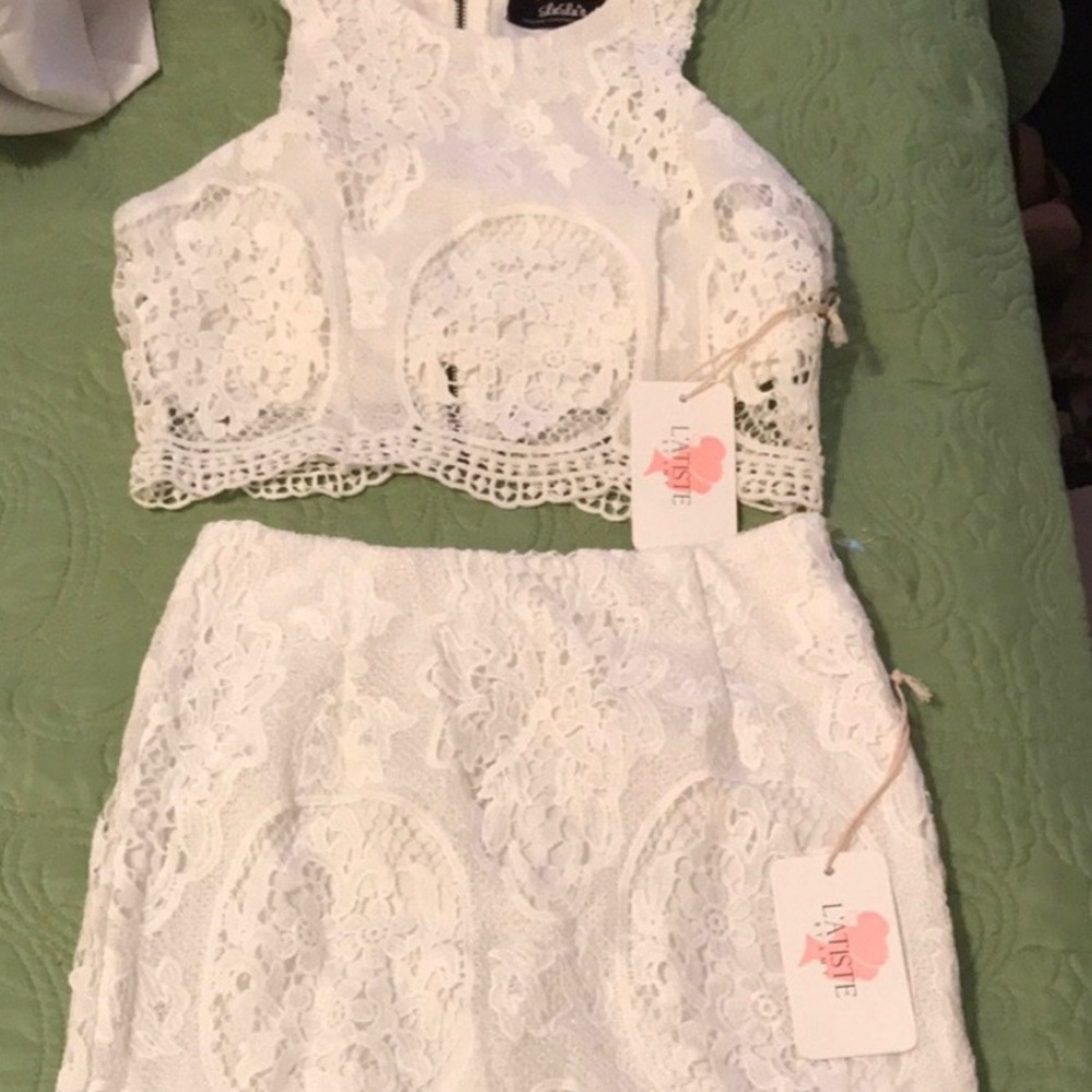 NWT• Lulus Matching Set-  White Embroidered Lace